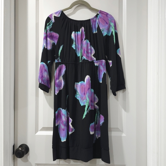 INC International Concepts Black Purple Turquoise Floral Dress, Fairycore, M - Picture 7 of 10
